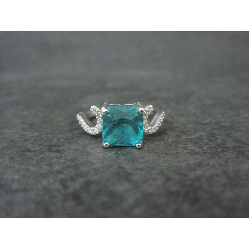 925 Teal Cubic Zirconia Ring Size 8